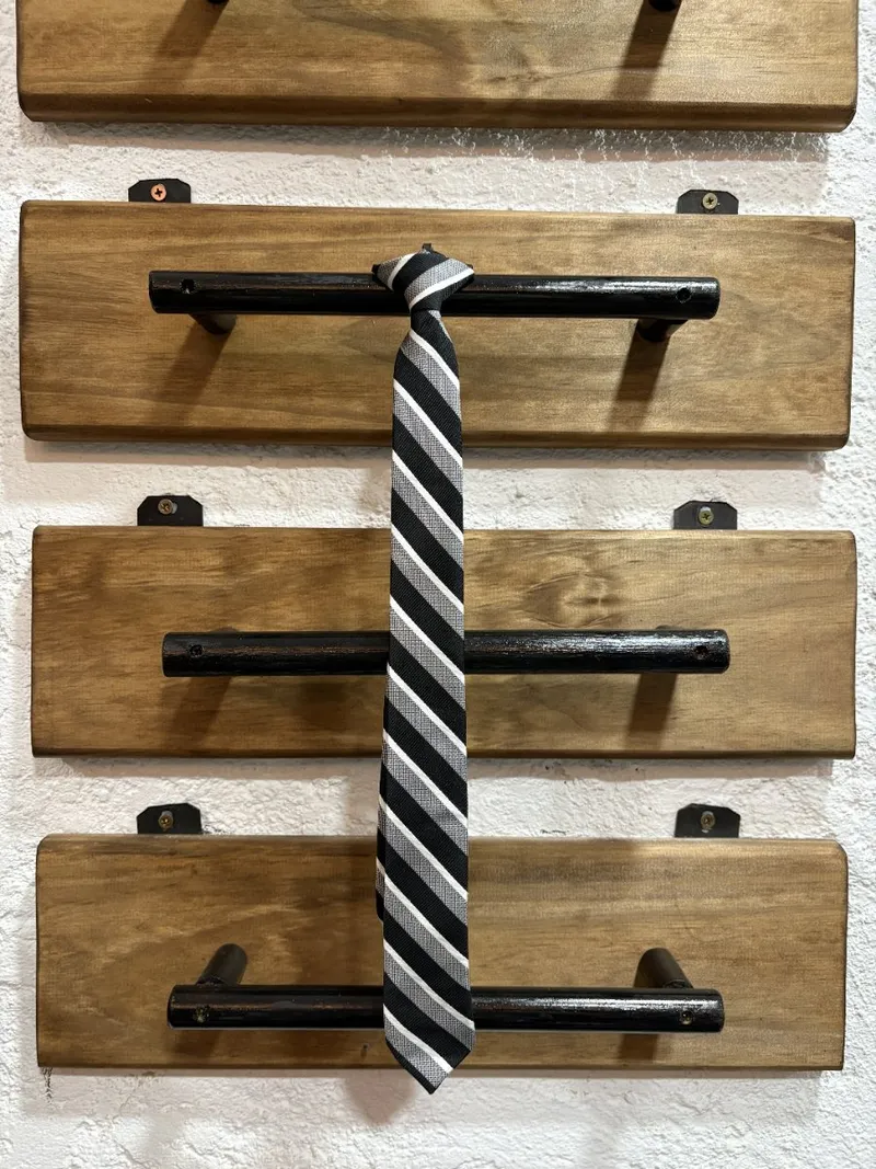Corbata niño negro, blanca y gris