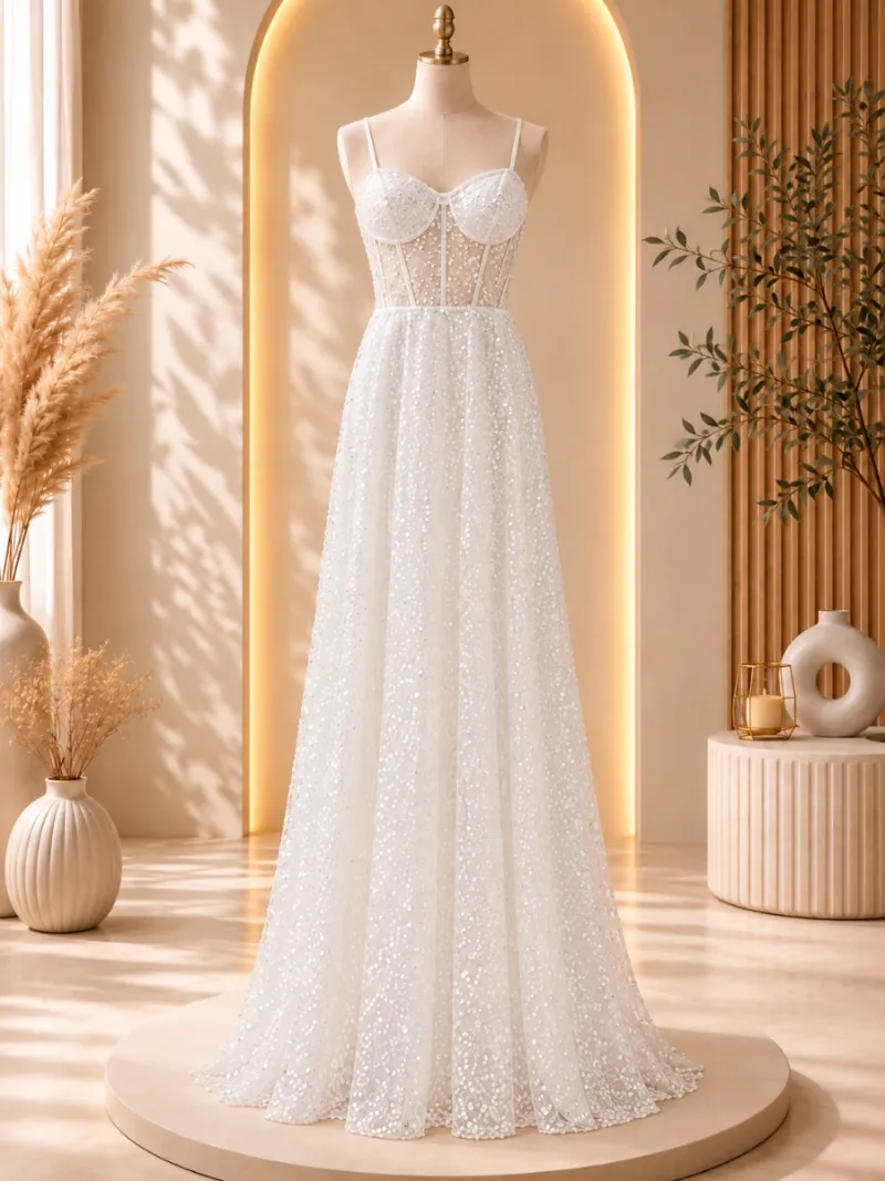 Vestido largo novia/quinceañera blanco con brillos