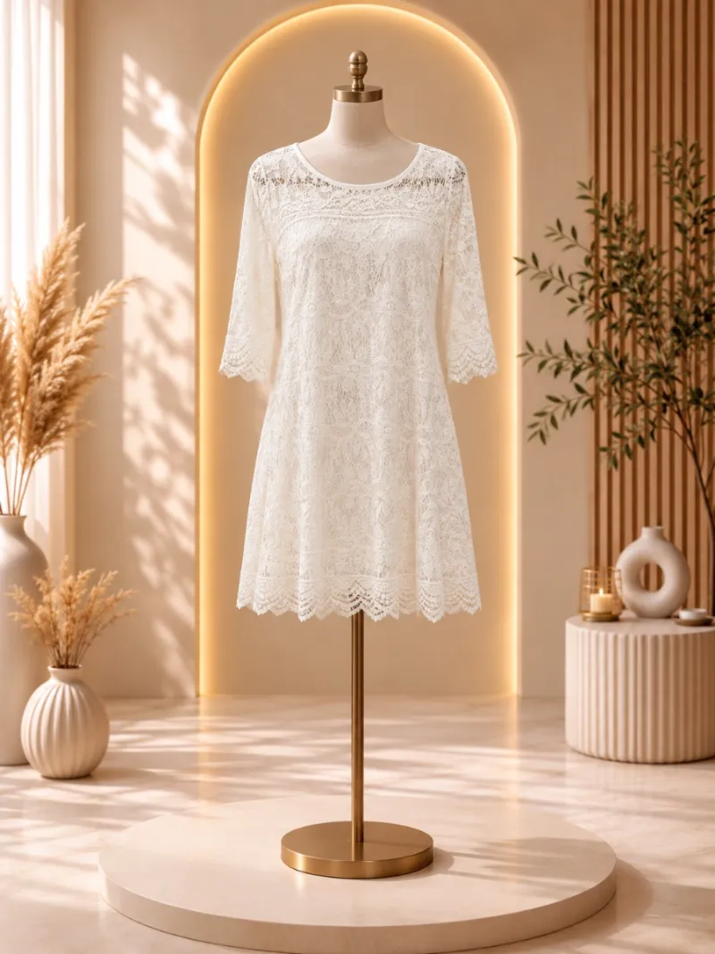 Vestido corto con mangas beige
