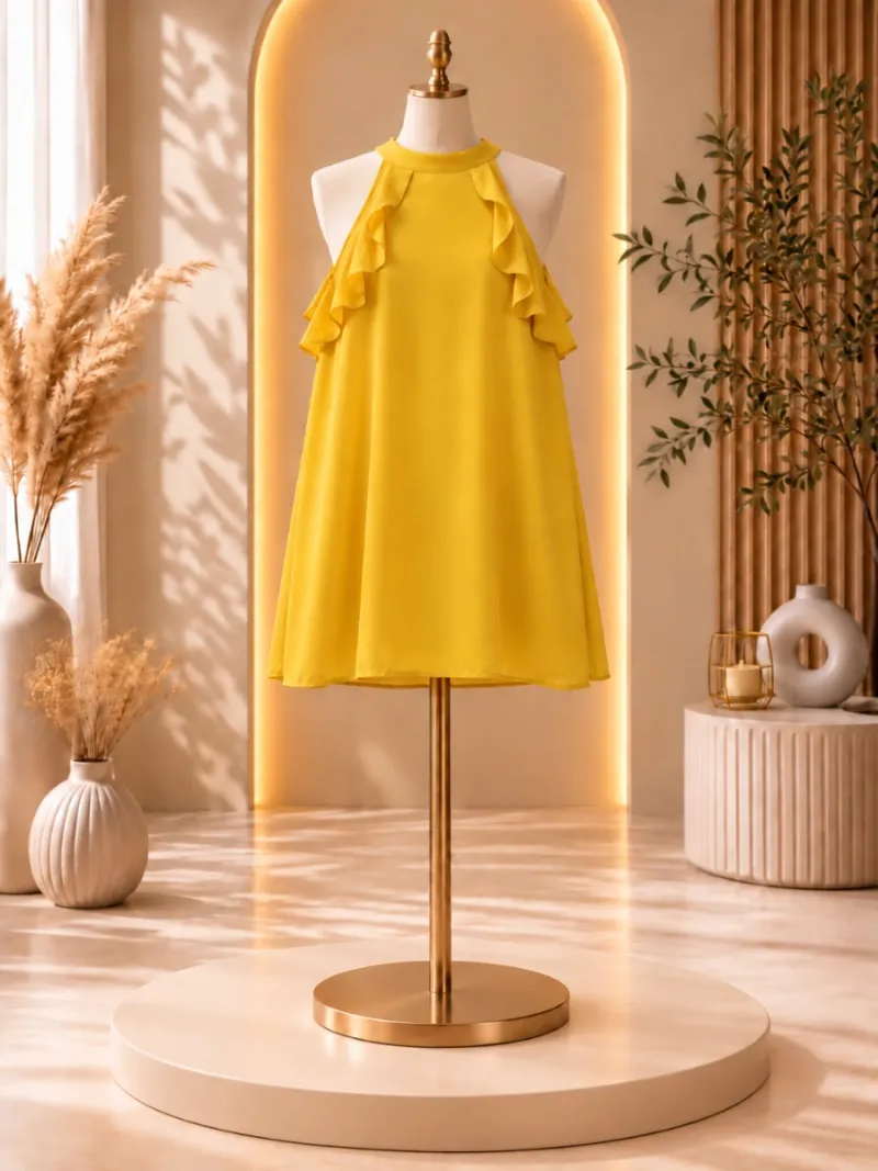 Vestido corto amarillo sin mangas