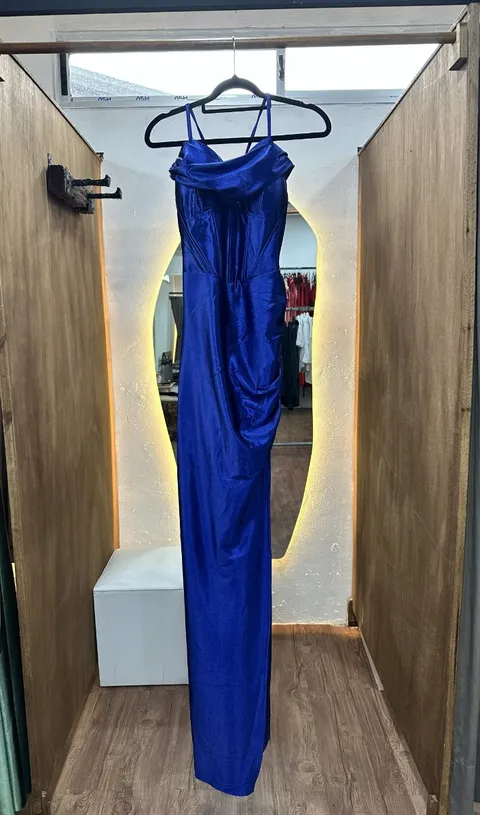 Vestido largo con corset azul